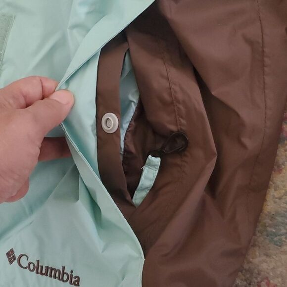 Columbia Packable Rain Jacket in Mint & Brown Size M - Picture 7 of 15